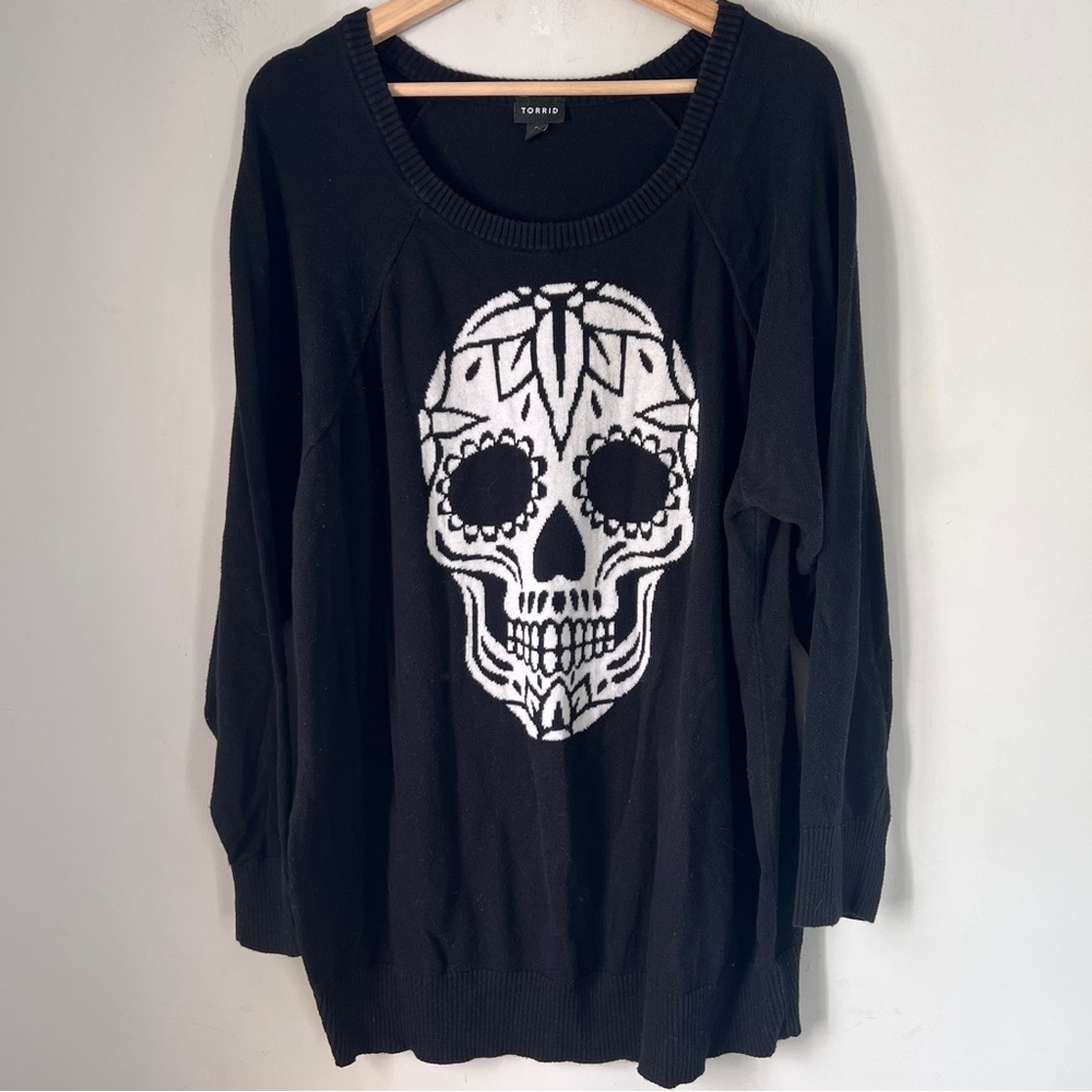 Torrid Black Long Sleeve Sweater with White Skull 3X Torrid 3